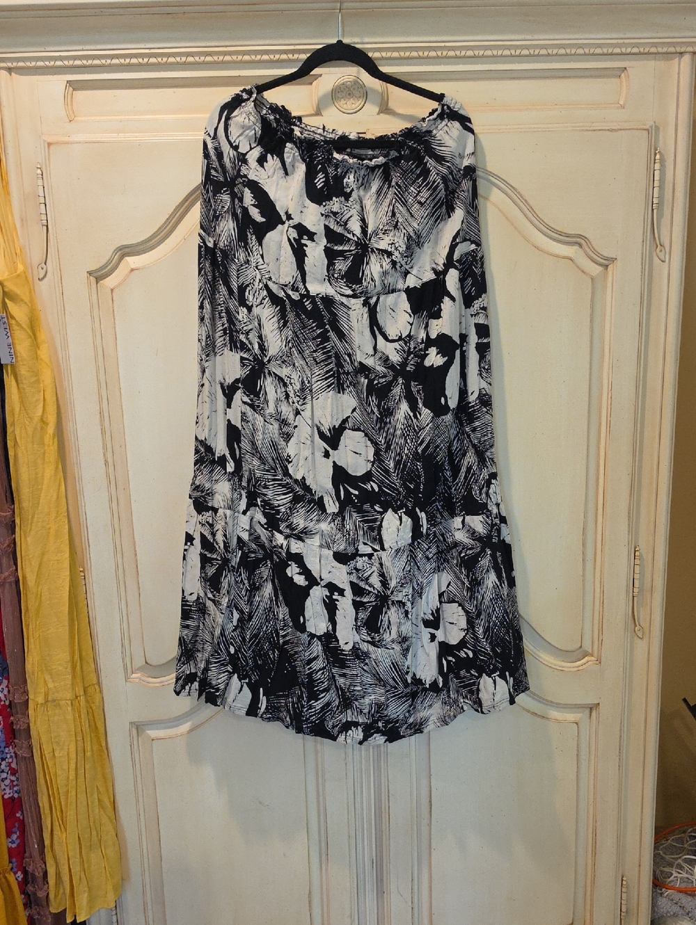 Roxy Black and White Floral Tiered Maxi Skirt